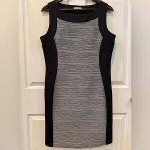 Calvin Klein Black and Gray Wave-Panel Sheath Dress